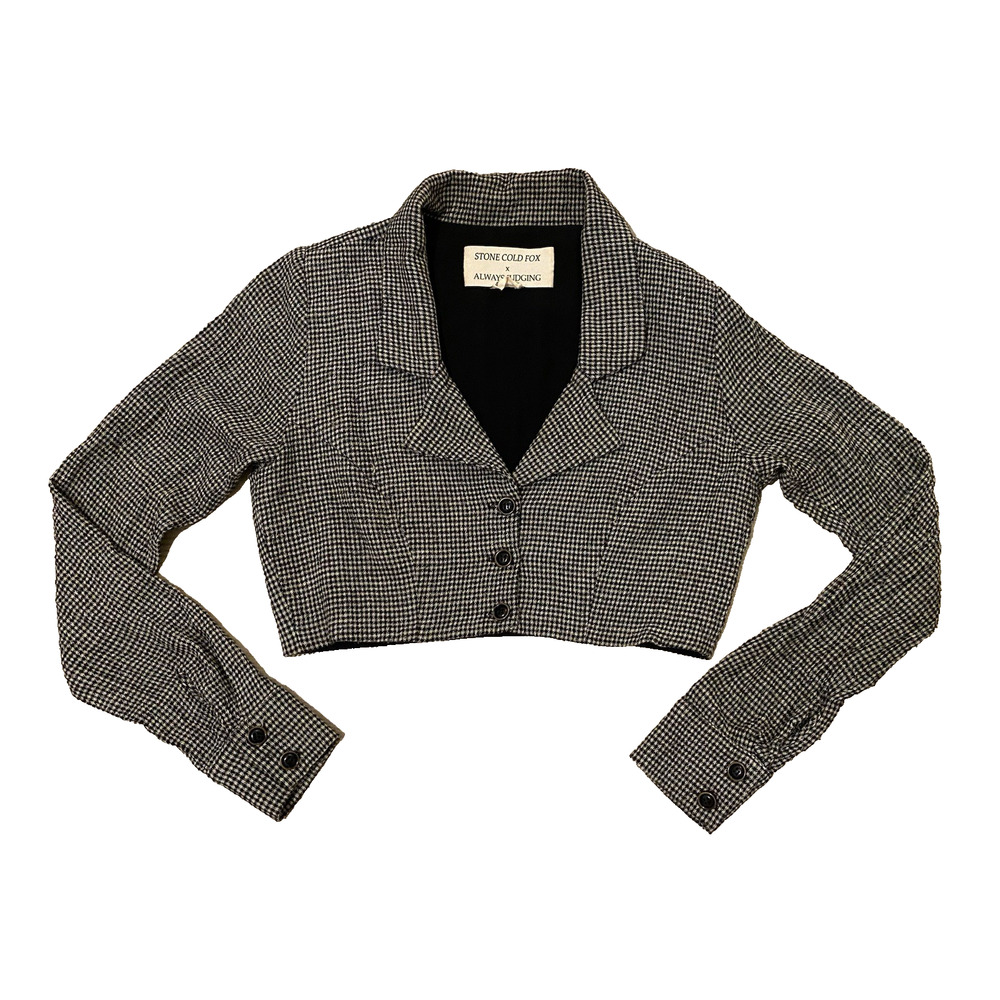 Stone Cold Fox Cropped‎ Houndstooth Blazer 0 Dark Academia Preppy 90s Indie